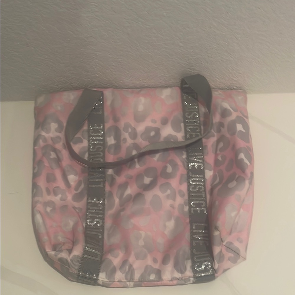 Justice Pink and Gray Leopard Print Tote